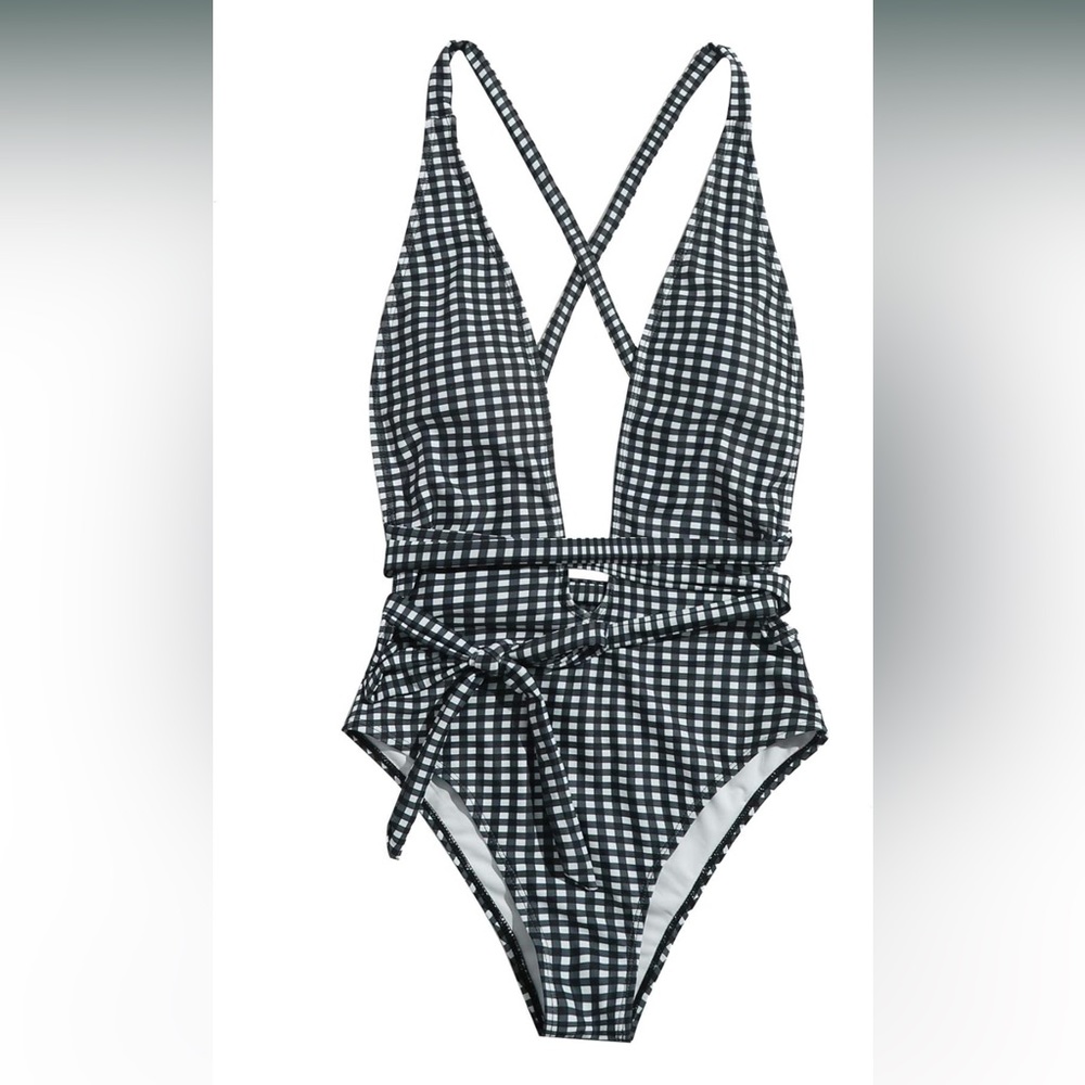 SweatyRocks Women's Sexy Criss Cross Tie Knot Front Deep V Open Back One Piece